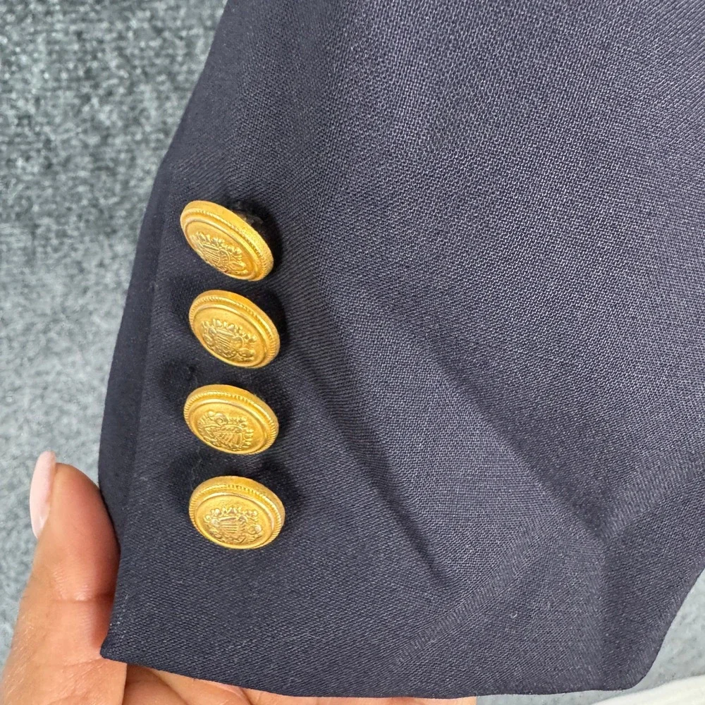 Jos A Bank Mens 41L Navy Blue Blazer Gold Two‎ Button Sport Coat Jacket Business